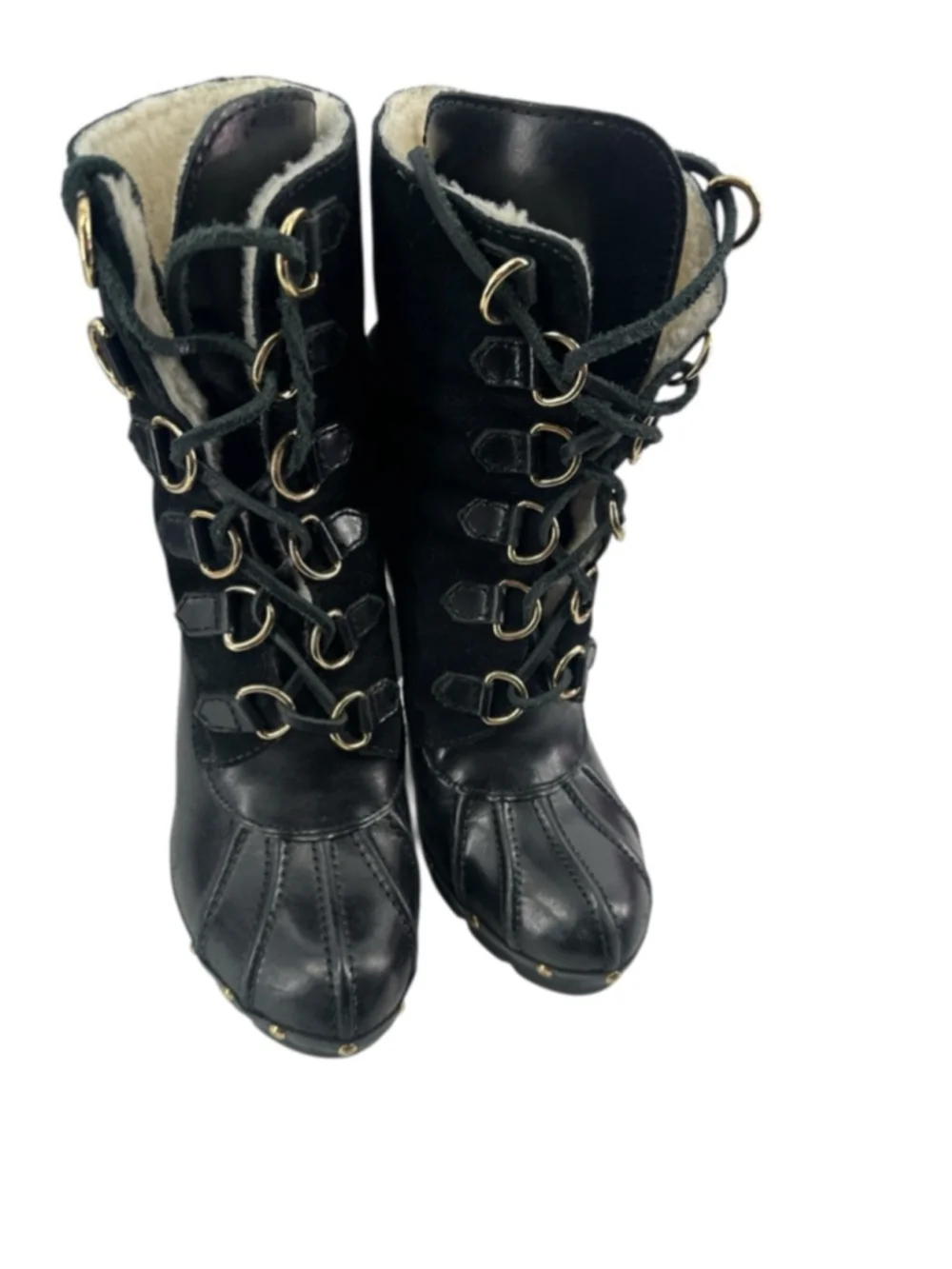 Michael Kors winter warrior clog boots Black leather shearling lined heeled sz 8